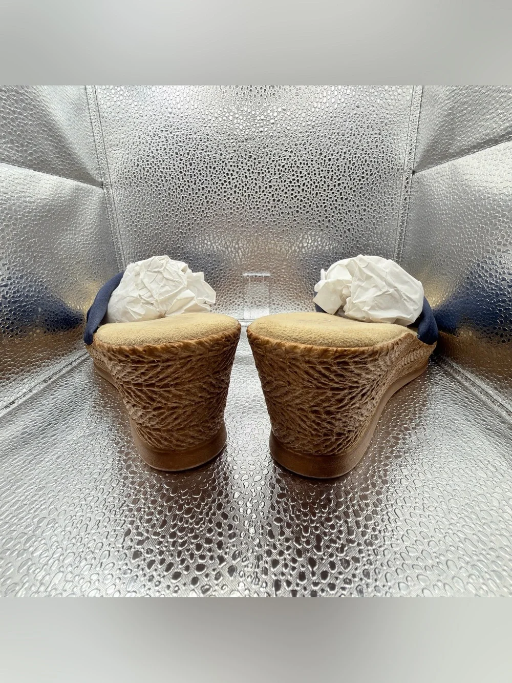 easy street Navy Knotted Espadrille Wedge Slide
